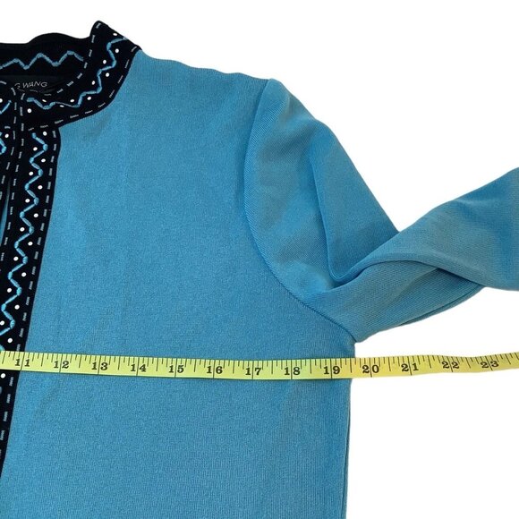 Ming Wang Womens Knit Open Front 3/4 Sleeve Blazer Jacket Blue Size PM - Picture 11 of 13